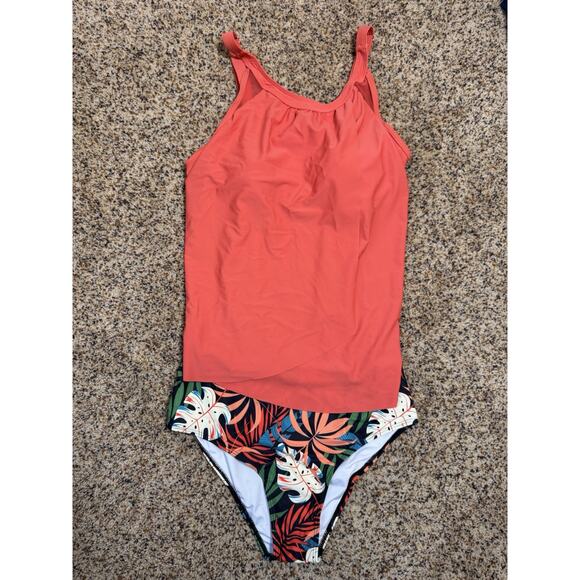 SUUKSESS Women Tummy Control Tankini Bathing Suit Ruffle High Waisted Tropical M - Picture 2 of 12